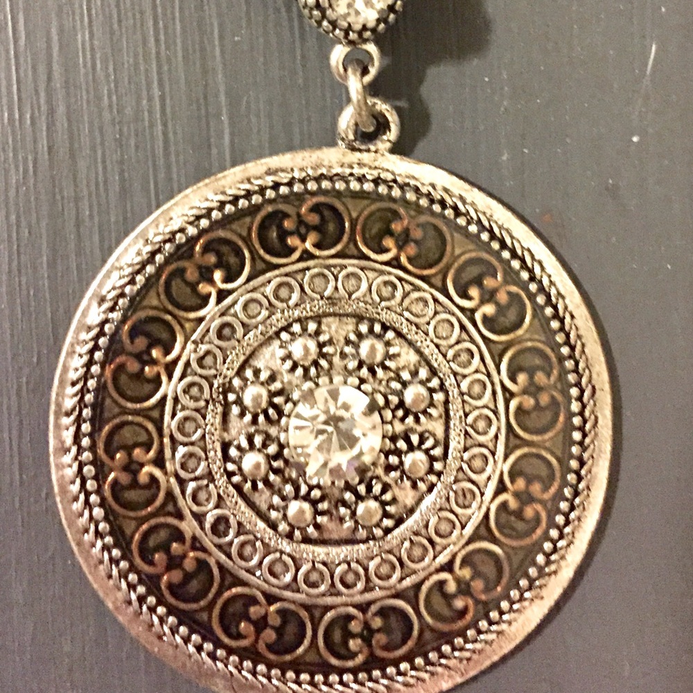 Black rope silver medallion necklace
